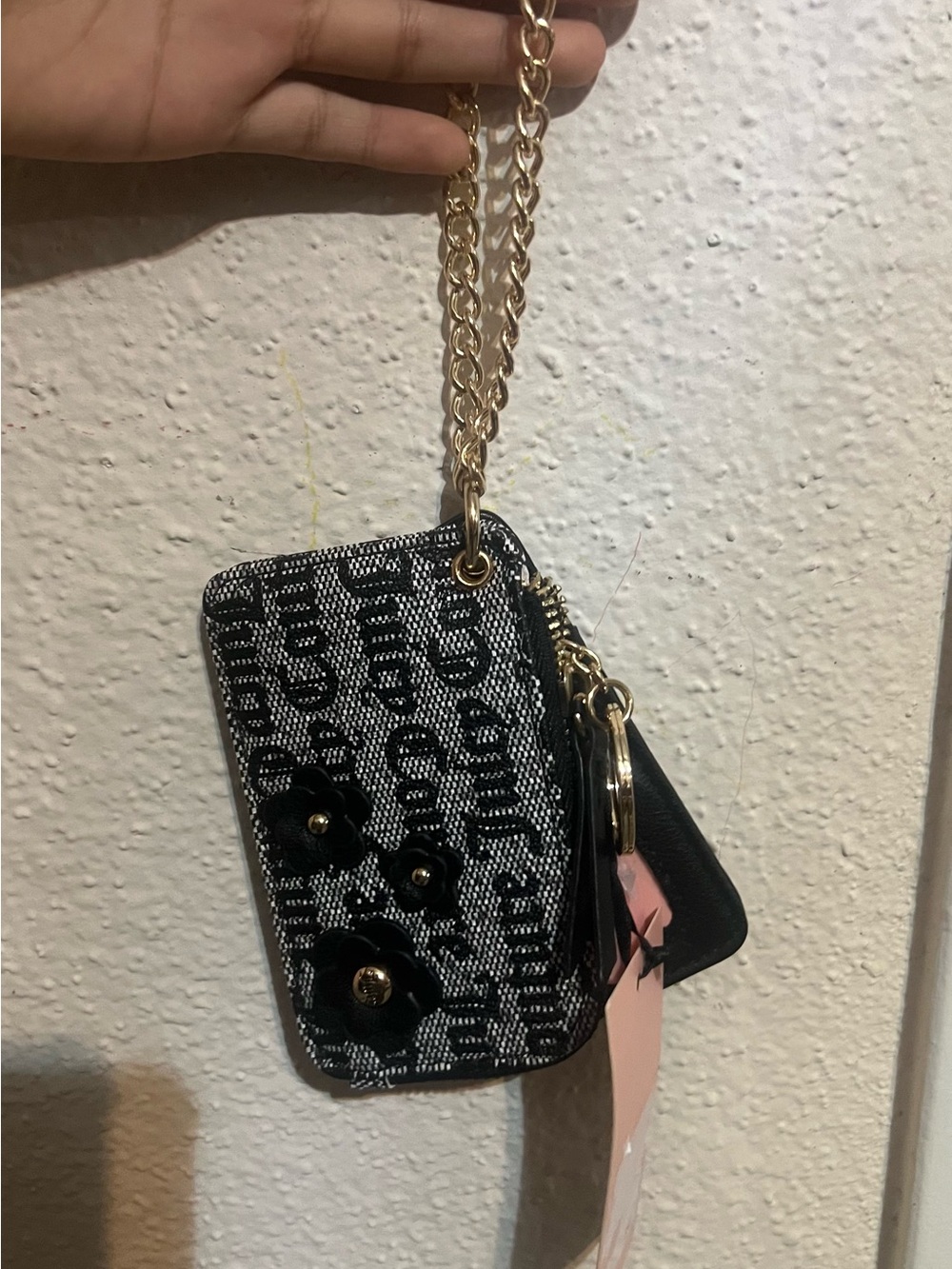 Juicy Couture Black & Pink Floral Chain Wristlet Wallet